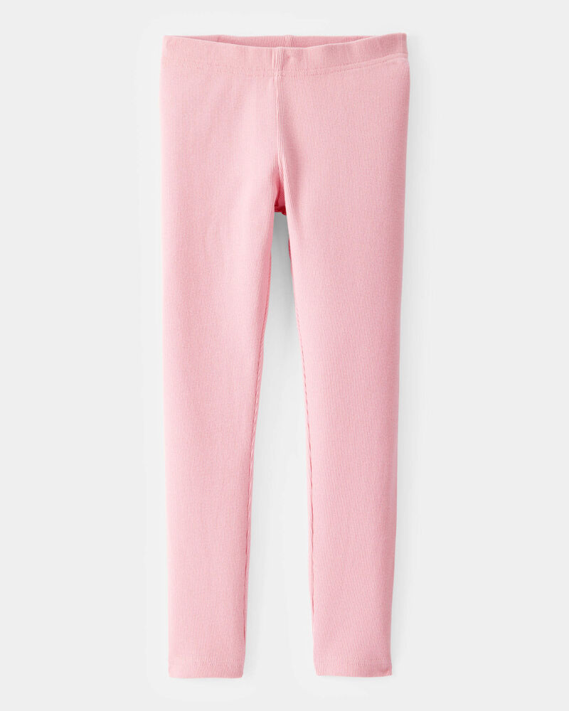 Kid Solid Cotton Ribbed Stretch Leggings - Pink, image 1 of 4 slides