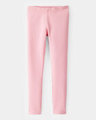 Kid Solid Cotton Ribbed Stretch Leggings - Pink, image 1 of 4 slides
