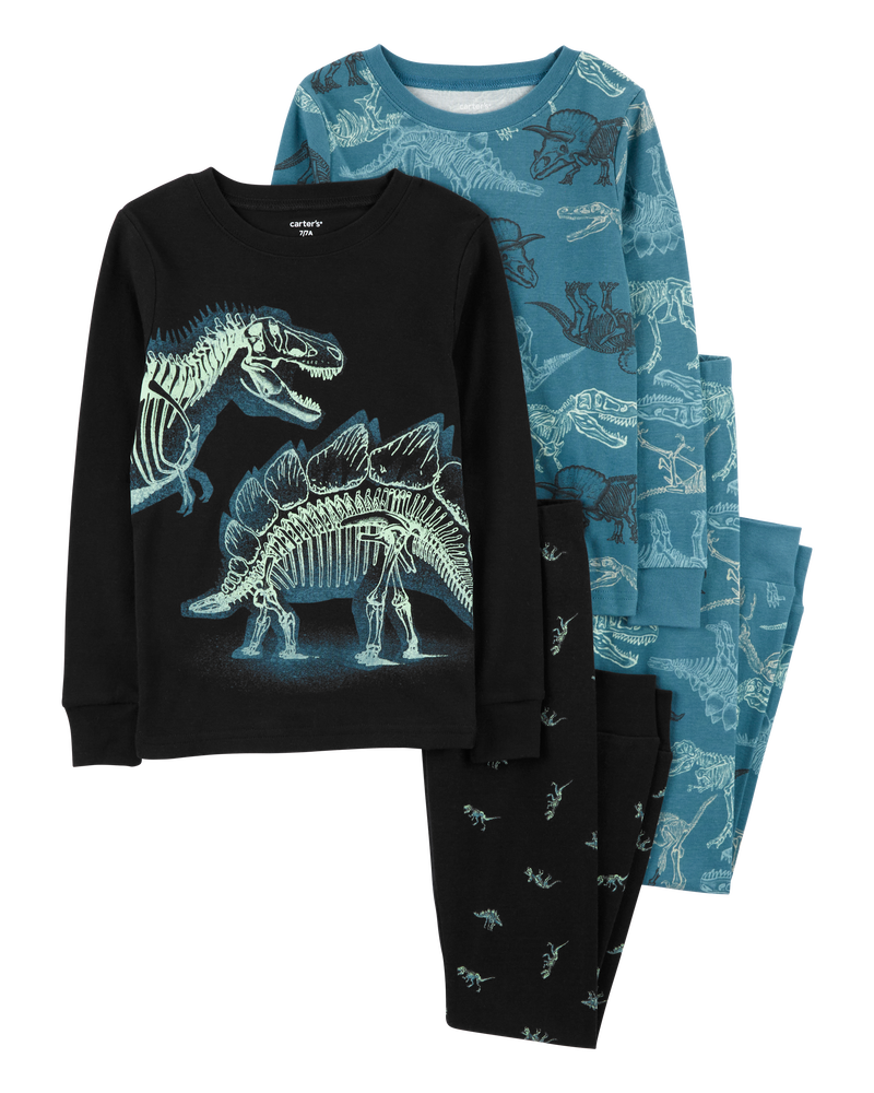 Kid 4-Piece Glow Dinosaur 100% Snug Fit Cotton Pajamas, image 1 of 5 slides