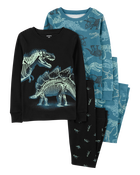 Kid 4-Piece Glow Dinosaur 100% Snug Fit Cotton Pajamas, image 1 of 5 slides