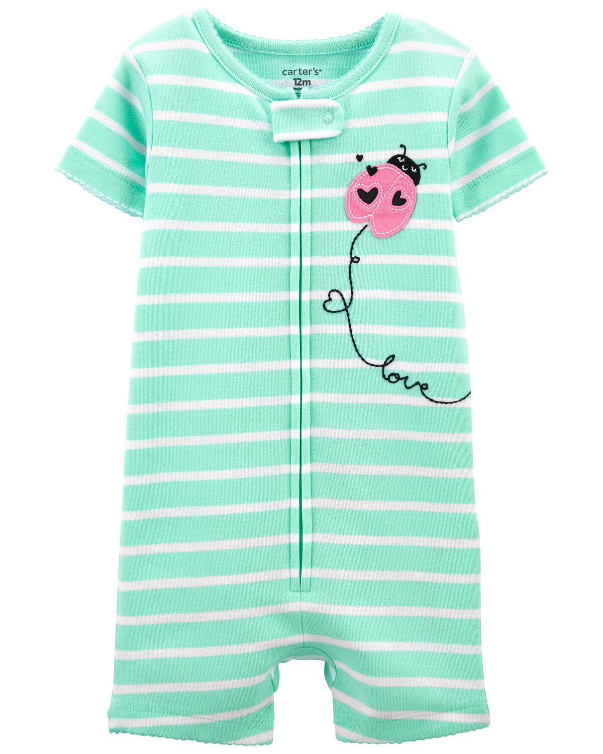 Green/White Baby 1Piece Ladybug 100 Snug Fit Cotton Romper PJs