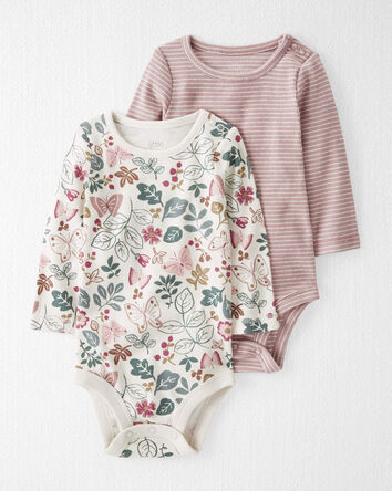 Baby 2-Pack Organic Cotton Rib Bodysuits in Botanical Butterfly and Stripes
, 