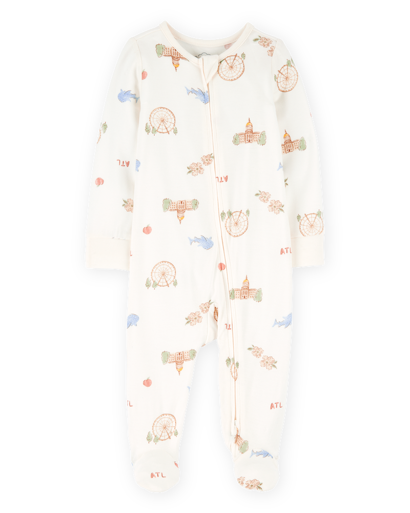 Baby Atlanta Print 2-Way Zip PurelySoft Sleep & Play Pajamas - Ivory, image 1 of 6 slides