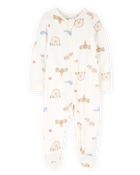 Baby Atlanta Print 2-Way Zip PurelySoft Sleep & Play Pajamas - Ivory, image 1 of 6 slides