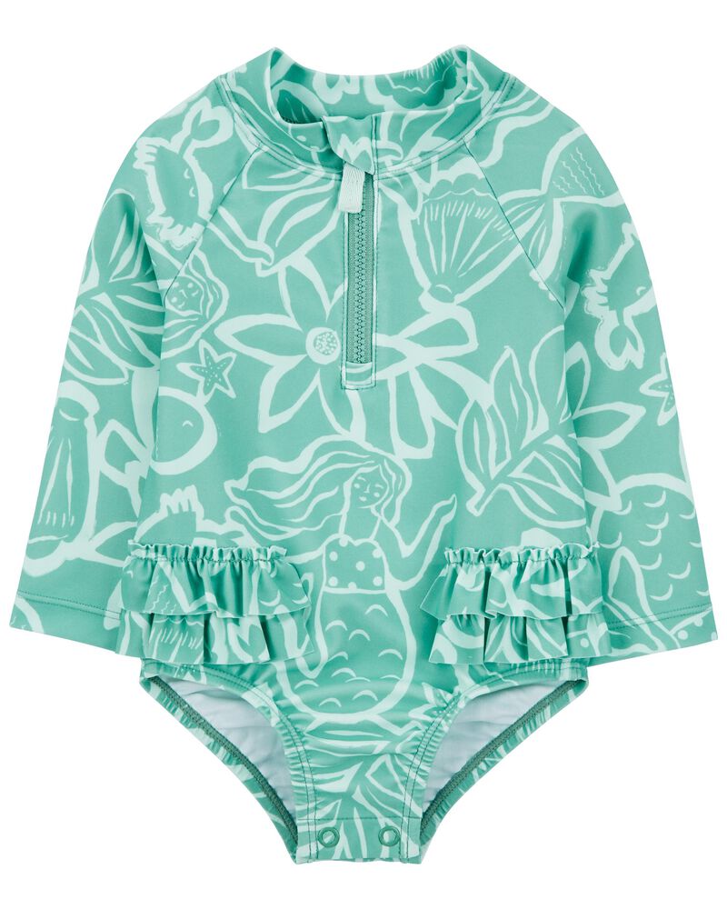 Baby Floral Print 1-Piece Rashguard, image 1 of 4 slides