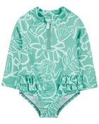 Baby Floral Print 1-Piece Rashguard, image 1 of 4 slides