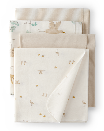 Baby 4-Pack Stork Print Receiving Blankets - Yellow, 