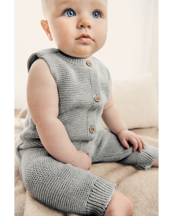 Baby Organic Cotton Sweater Knit Button-Front Jumpsuit