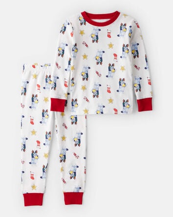 Toddler Bluey™ Print 100% Cotton Long-Sleeve Snug Fit 2-Piece Pajamas - White, 