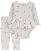 Baby 2-Piece Bird Peplum Bodysuit Pant Set, image 1 of 3 slides