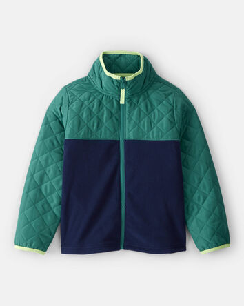 Boys Color Block Zip-Up Jacket - Green/Navy, 