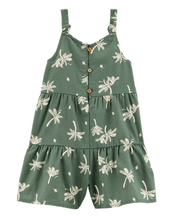 Toddler Palm Tree Print  Button-Front Romper - Green, 