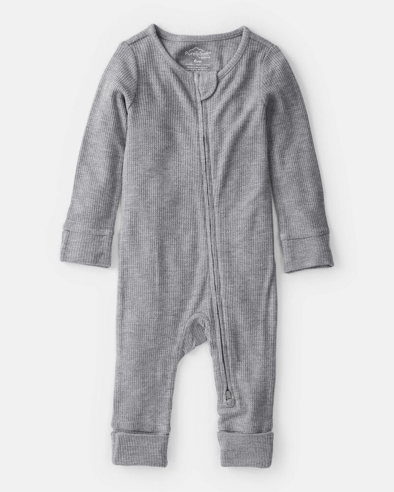 Baby Boy Solid PurelySoft Long-Sleeve 2-Way Zip Sleep & Play Pajamas - Grey, image 1 of 8 slides