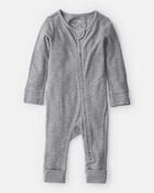 Baby Boy Solid PurelySoft Long-Sleeve 2-Way Zip Sleep & Play Pajamas - Grey, image 1 of 8 slides