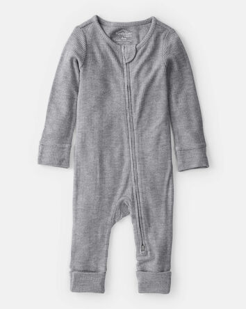 Baby Boy Solid PurelySoft Long-Sleeve 2-Way Zip Sleep & Play Pajamas - Grey, 
