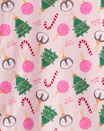 Adults Christmas Ornament Print 100% Cotton Long-Sleeve 2-Piece Pajamas - Pink, 