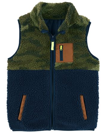 Camo Zip-Up Sherpa Vest, 