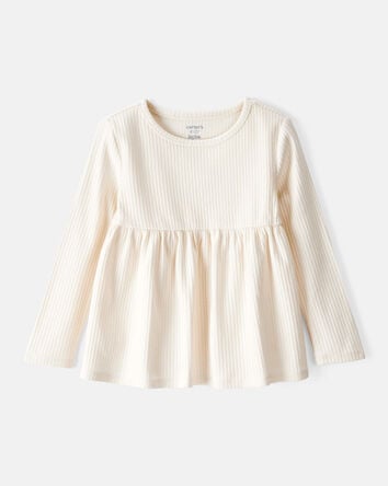 Toddler Girl Long-Sleeve Peplum Top - White, 