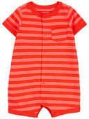 Red - Baby Striped Snap-Up Romper