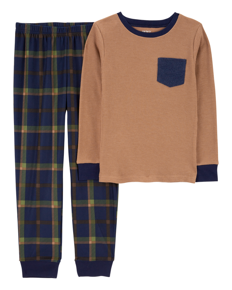 Kid 2-Piece Plaid Cotton Blend & Fleece Pajamas, image 1 of 3 slides