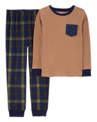 Kid 2-Piece Plaid Cotton Blend & Fleece Pajamas, image 1 of 3 slides