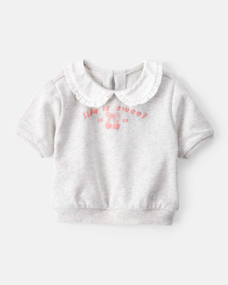 Baby Girl Life Is Sweet French Terry Short-Sleeve Top - Grey, image 1 of 5 slides
