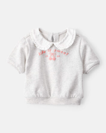 Baby Girl Life Is Sweet French Terry Short-Sleeve Top - Grey, 