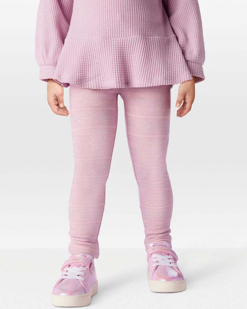 Toddler Girl Glitter Snowflake Cozy Fleece Leggings, image 1 of 7 slides