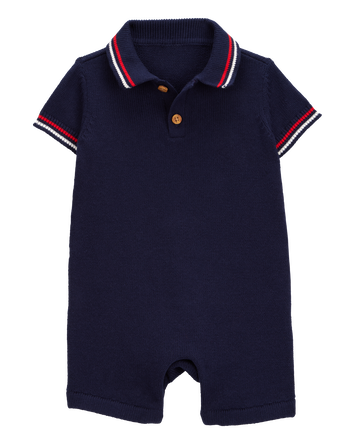Baby Polo Knit Romper - Navy, 