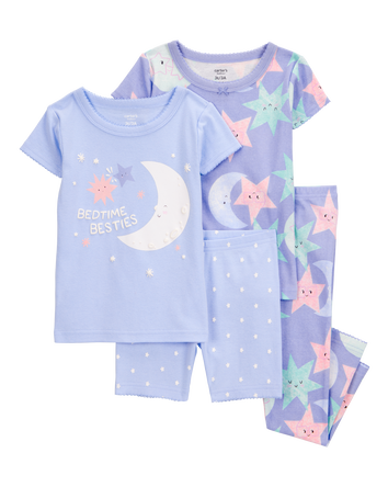 Toddler 4-Piece Moon & Stars 100% Snug Fit Cotton Pajamas - Purple, 