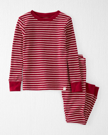 Toddler Organic Cotton Striped Waffle Knit Pajamas, 