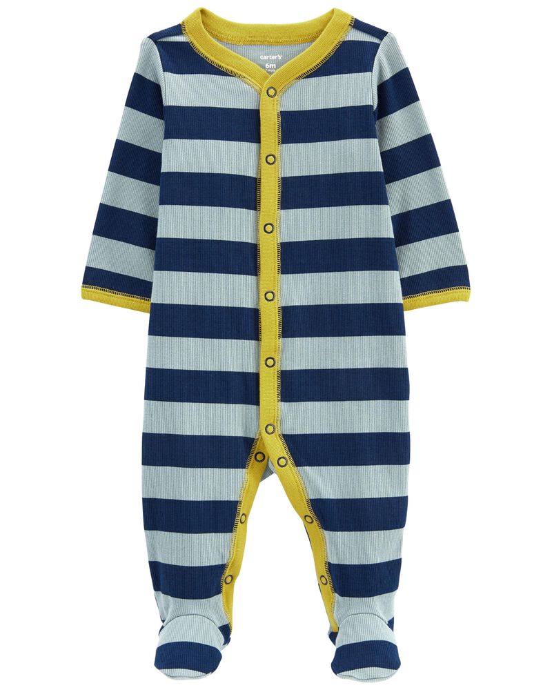 Baby Striped Snap-Up Cotton Blend Sleep & Play Pajamas, image 1 of 4 slides