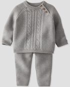 Baby Organic Cotton Sweater Knit 2-Piece Set in Heather Gray, image 5 of 6 slides
