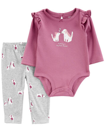 Baby 2-Piece Dog Bodysuit Pant Set, 