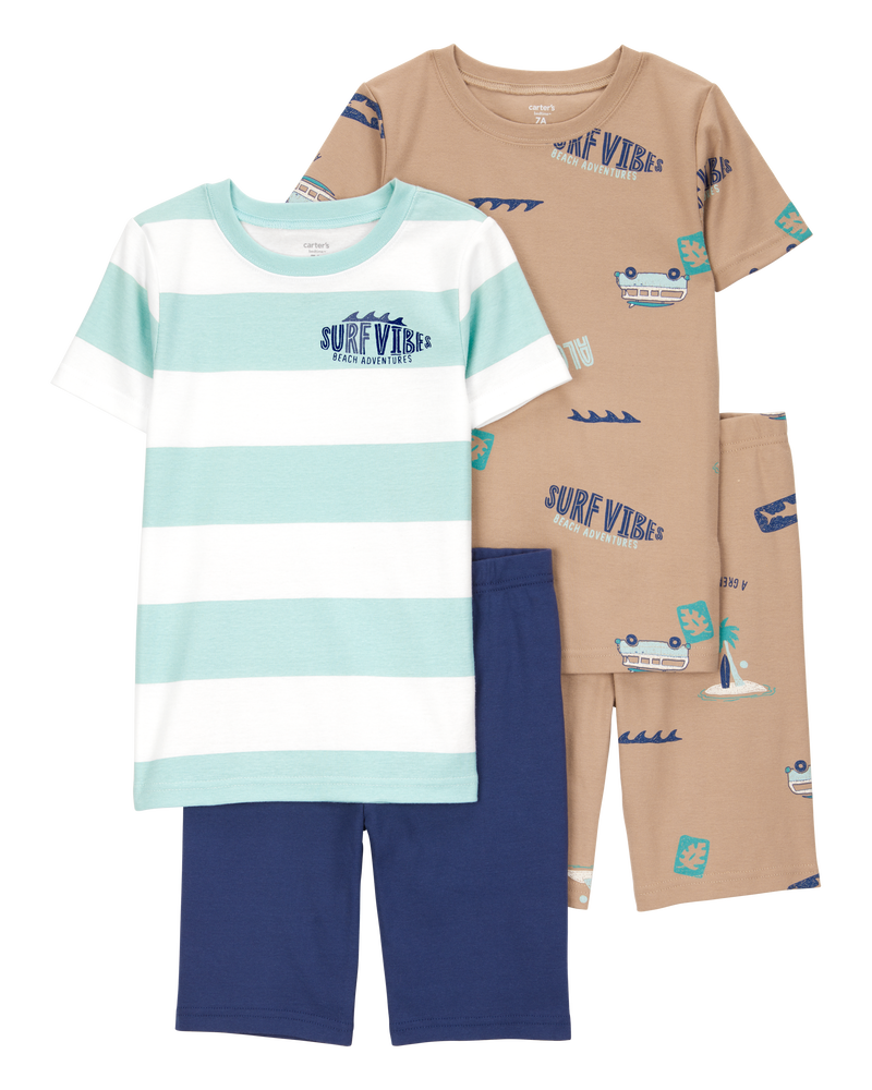 Kid Surfing Print Snug Fit Cotton 4-Piece Pajamas, image 1 of 4 slides