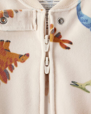 Toddler Boy Dinosaur Print Loose Fit Long-Sleeve 2-Way Zip 1-Piece Pajamas - Tan, 