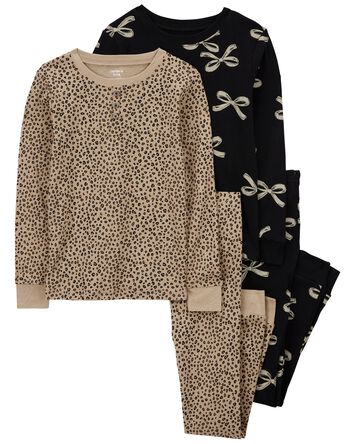 Kid 4-Piece Leopard Print 100% Snug Fit Cotton Pajamas, 