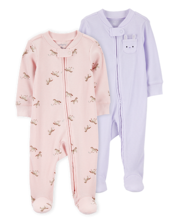 Baby 2-Pack  Ribbed 2-Way Zip Sleep & Play Pajamas - Pink/Purple, 