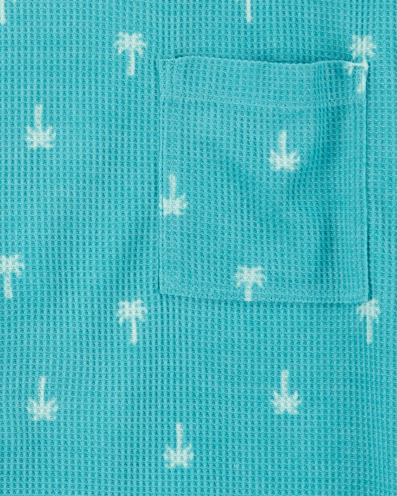 Boys Palm Tree Print Loose Fit Waffle Knit 2-Piece Pajamas - Turquoise, image 2 of 3 slides