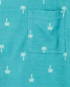 Boys Palm Tree Print Loose Fit Waffle Knit 2-Piece Pajamas - Turquoise, image 2 of 3 slides