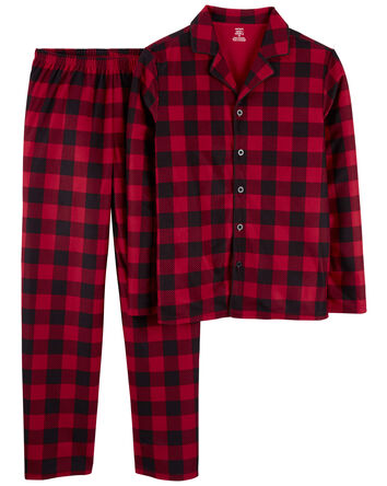 Adult 2-Piece Buffalo Check Fleece Coat Style Pajamas, 