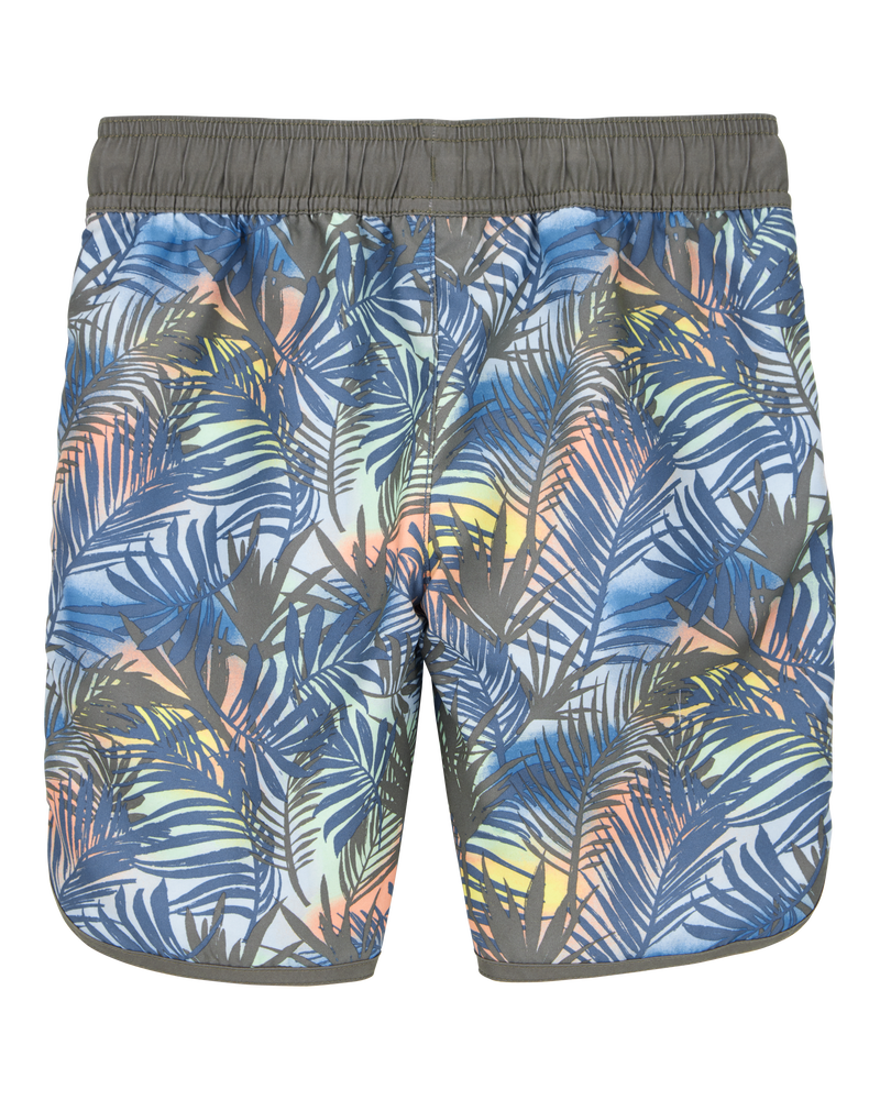 Kid 2-Piece Tropical Print Short-Sleeve Rashguard & Swim Trunks Set - Oragne/Grey, image 5 of 7 slides