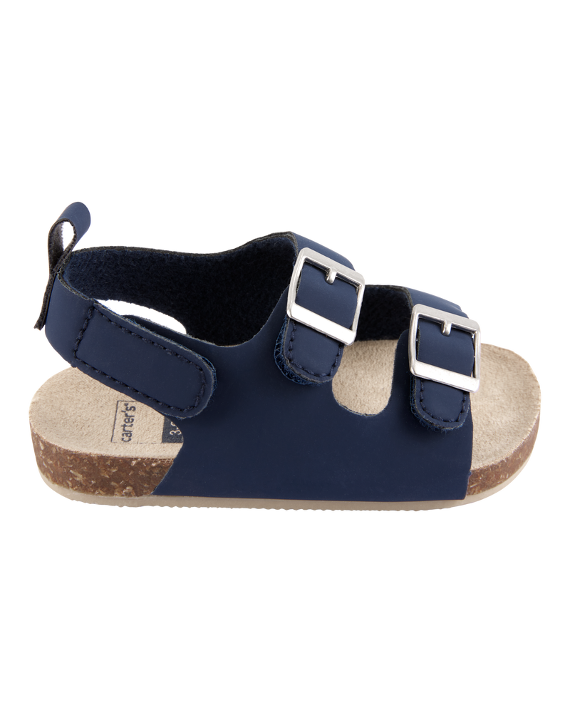 Baby Buckle Faux Cork Sandals  - Navy, image 2 of 7 slides