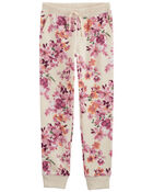 Kid Floral Print Fleece Joggers, image 1 of 4 slides