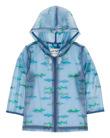 Toddler Shark Translucent Rain Jacket - Blue, 