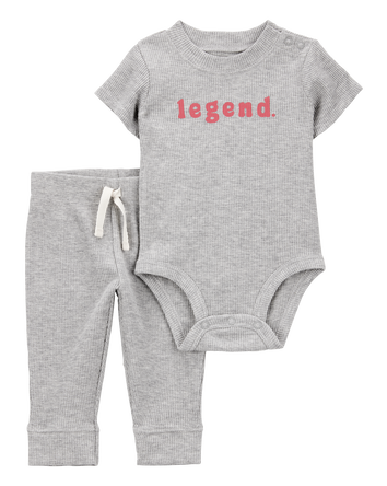 Baby 2-Piece Legend Short-Sleeve Waffle Knit Bodysuit & Pant Set - Grey, 