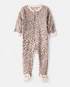 Baby Girl Leopard Print Fleece Long-Sleeve Loose Fit 1-Piece Pajamas, image 1 of 5 slides