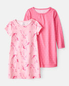 Kid 2-Pack Unicorn Hearts Nightgowns - Pink, image 1 of 5 slides
