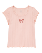 Kid 2-Piece Butterfly Pointelle Tee & Chiffon Skirt Set - Pink, image 3 of 5 slides