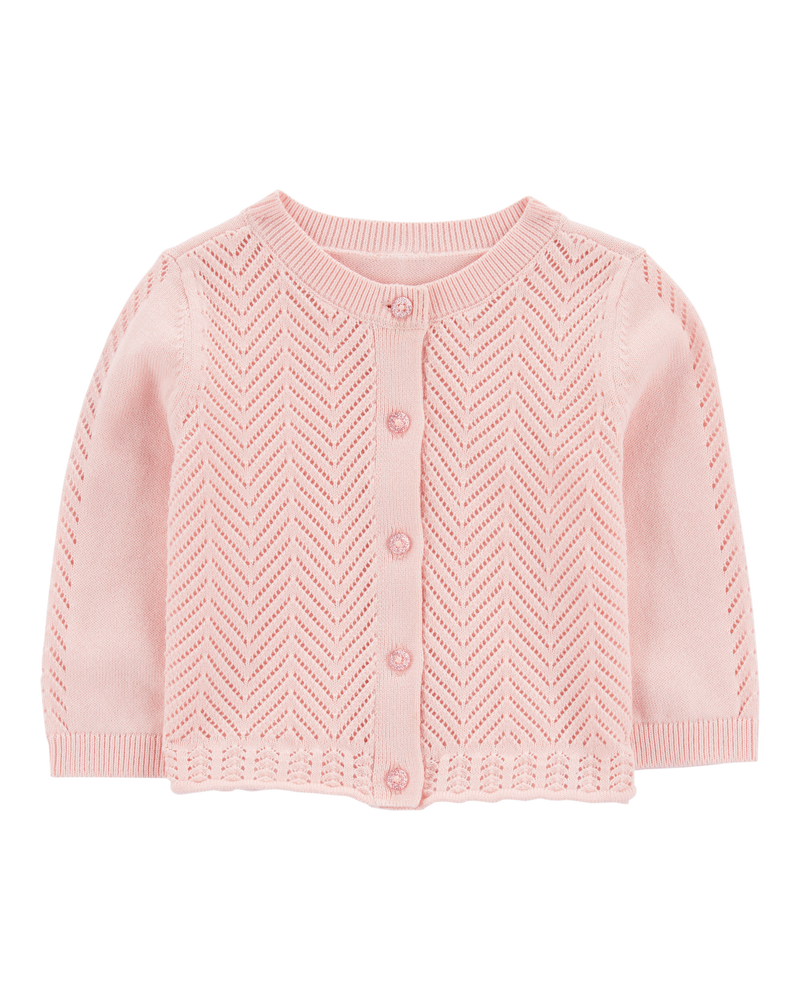 Baby Pointelle Button-Front Sweater Knit Cardigan, image 1 of 3 slides